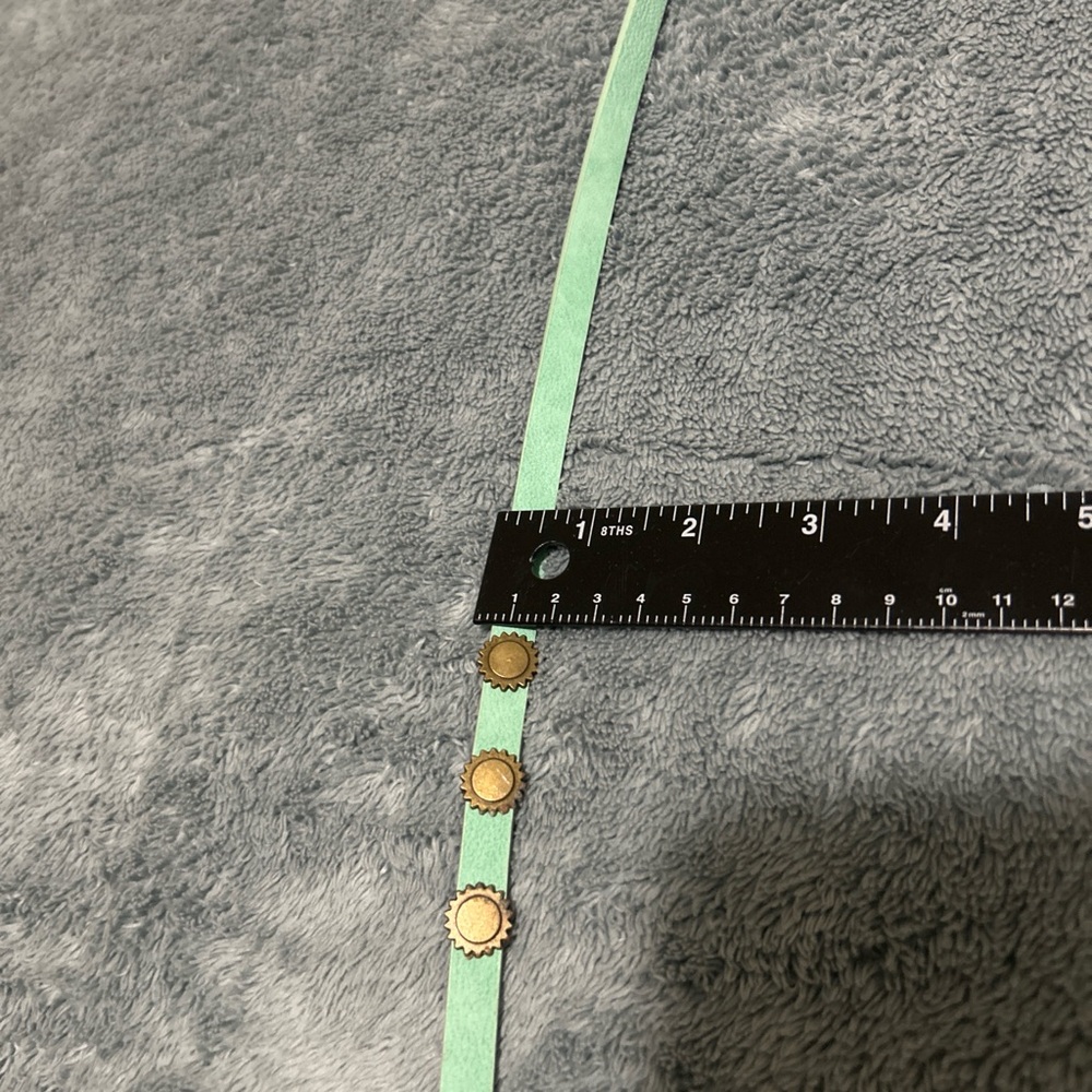 Vintage-Style Mint Green Skinny Belt with Bronze Sunburst Studs - Picture 8 of 8